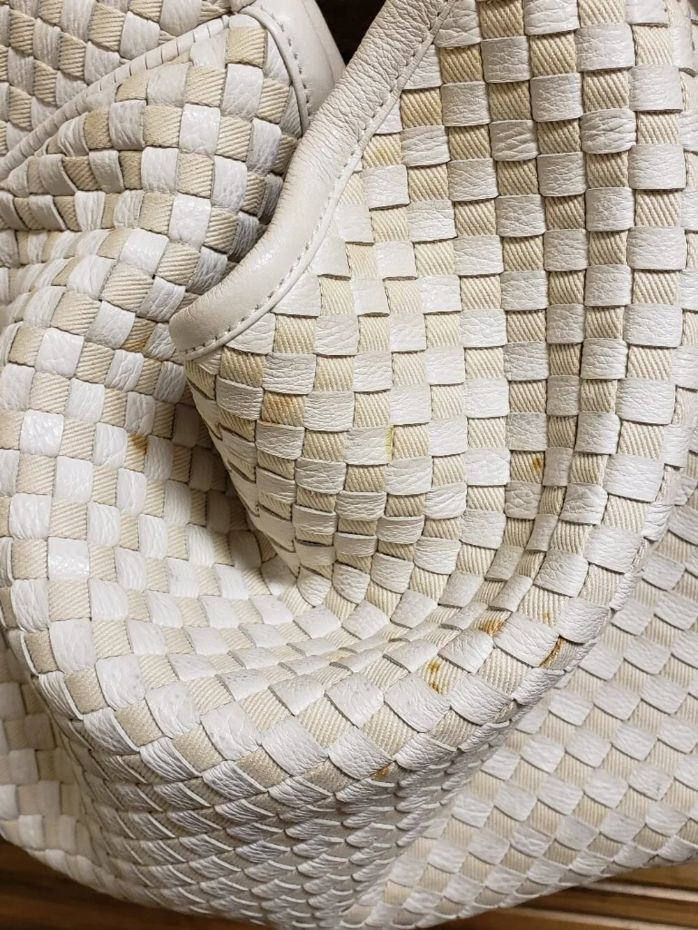 Antonio Melani White Woven Intrecciato Style Leather Hobo Bag Braided Handle